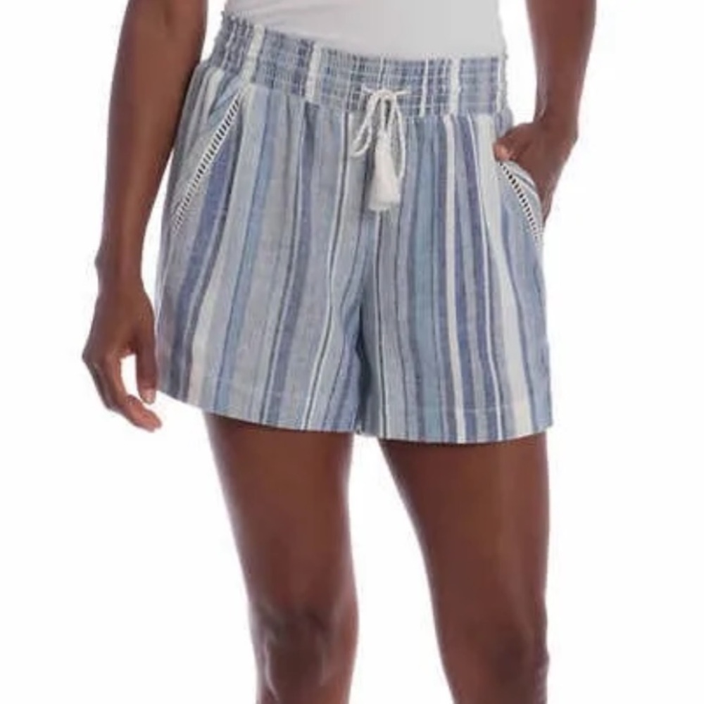 Briggs Drawstring shorts Pull-On elastic waist POCKETS blue white striped XS